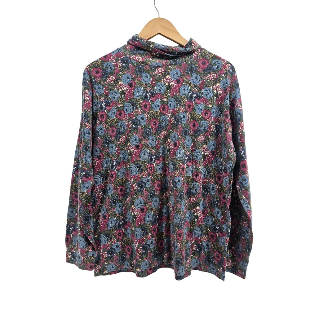 Casual Corner Top Women 20W Mock Neck Blue Purple Floral Long Sleeve EUC